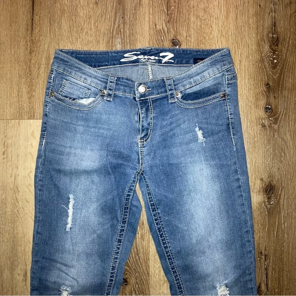 Women's Seven7 Est 1964 Distressed Blue Denim Slim Straight Jeans Size 31 | Y2K